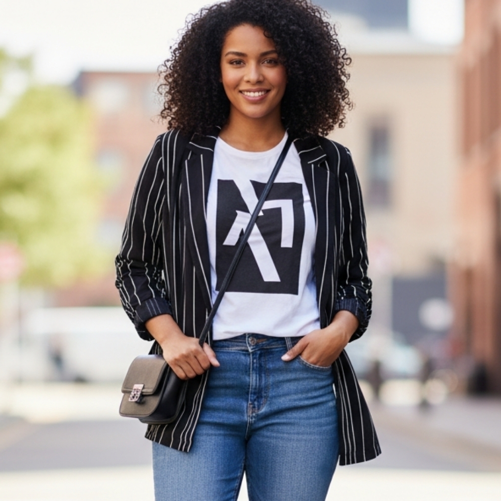Bardot Viscose Black and White Striped Blazer